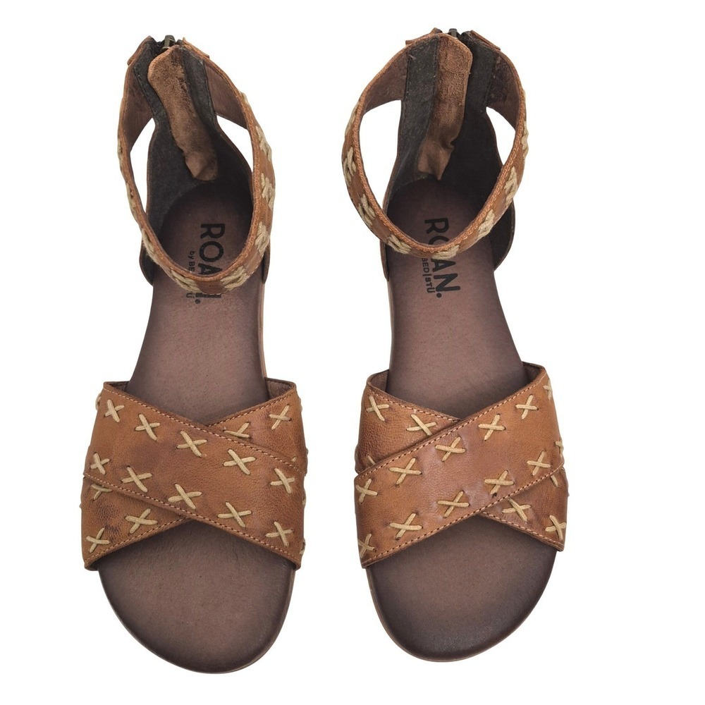 ROAN by Bed Stu Kel Brown Leather Flat ankle Sandals 7.5 Western Boho Casual